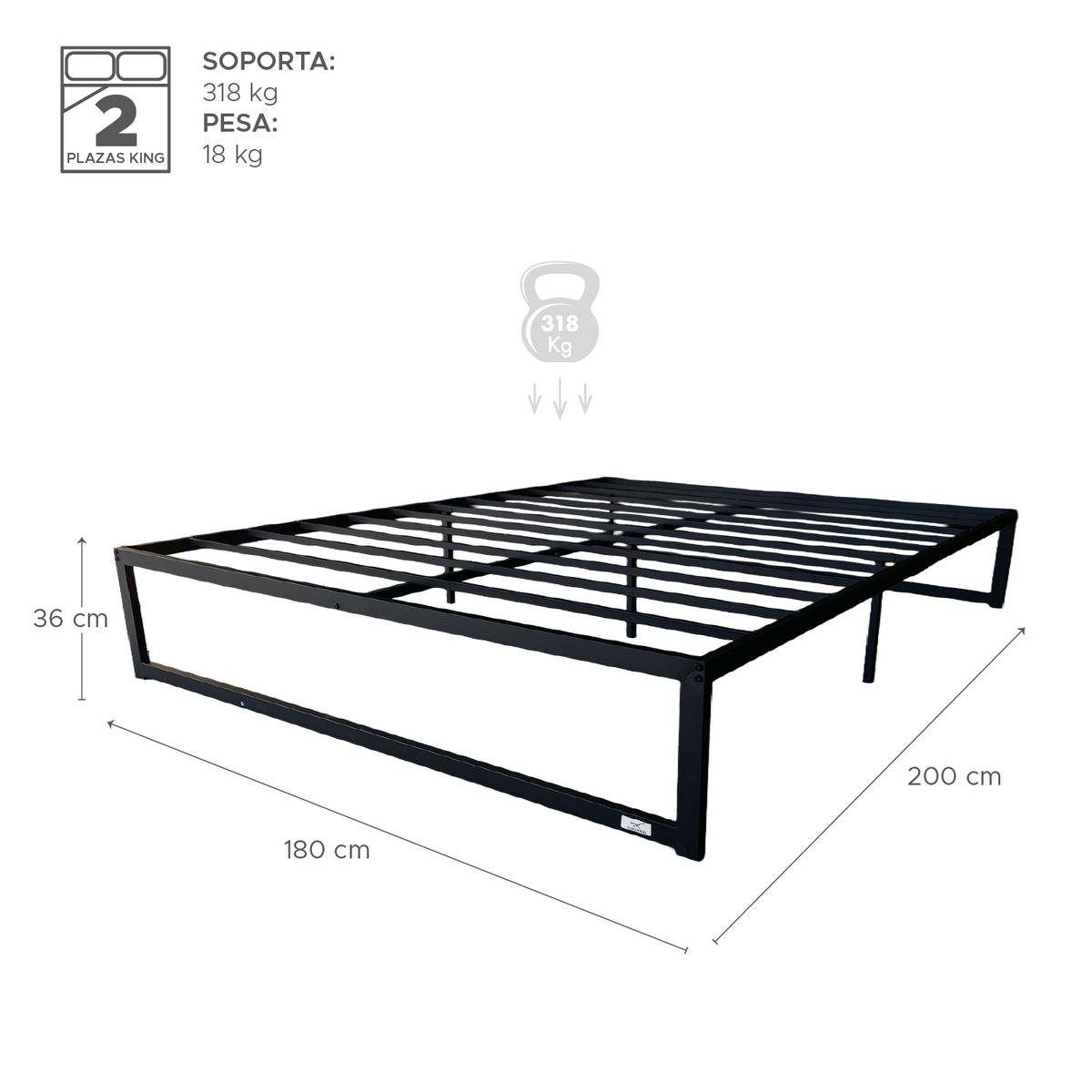 VINCENZI - Base para Cama Europea Acero Negro 180x200 cm King Zen Vincenzi
