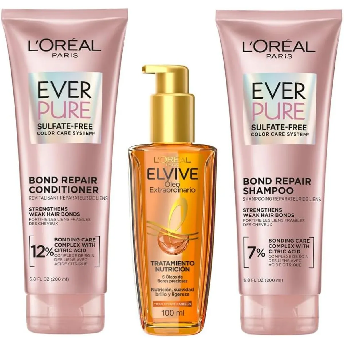 LOREAL PARIS - Rutina Brillo Al Instante Sin Sulfatos Shampoo Acondicionador + Aceite