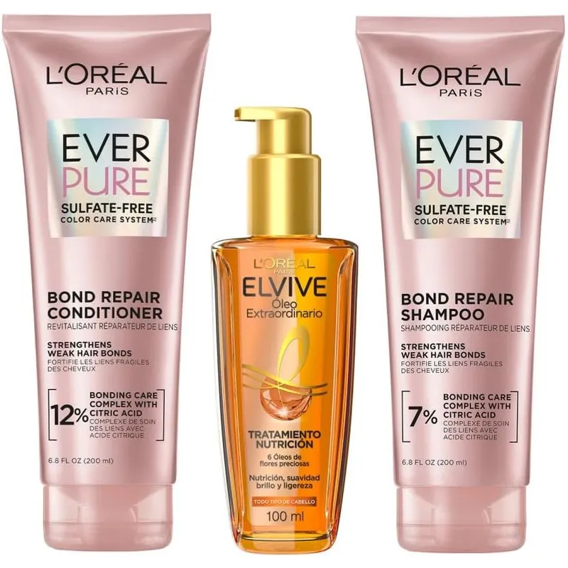 LOREAL PARIS - Rutina Brillo Al Instante Sin Sulfatos Shampoo Acondicionador + Aceite