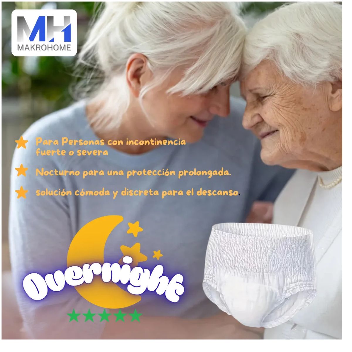 GENERICO - Pañal Adulto Tipo Pants Nocturno Overnight Máxima Absorcion Mediano