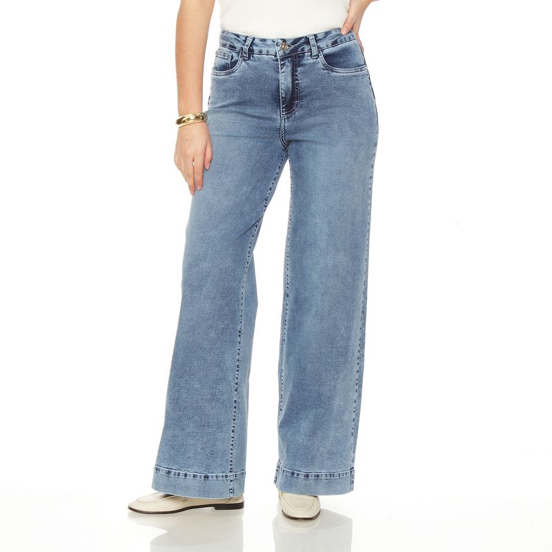 WADOS - JEANS WIDE LEG TIRO ALTO PRETINA BASICA 1 BOTON PUSH UP