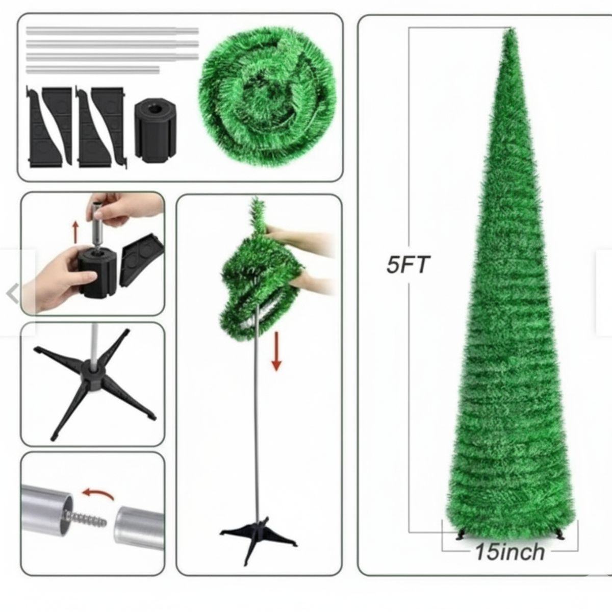 GENERICO - Arbol Navidad Plegable Espiral Pino Verde Artificial 150cm Casa Hogar