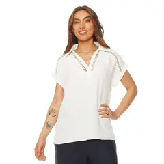 WADOS - BLUSA MANGA CORTA SOLIDA ESCOTE V CON CUELLO
