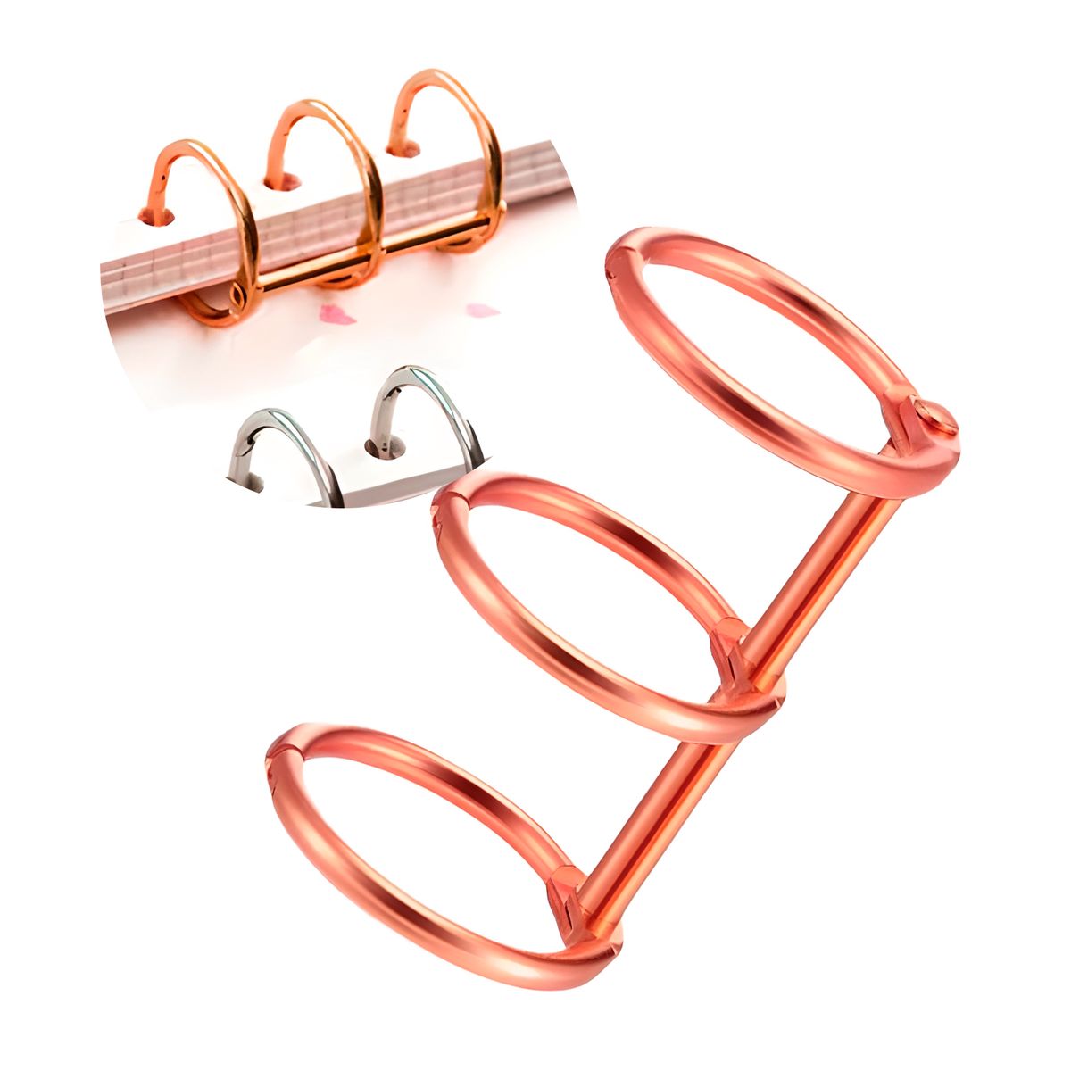 GENERICO - 20 Anillas Metalicos Encuadernación 3 Ganchos Oro Rosa 2.5 X 2 Cm