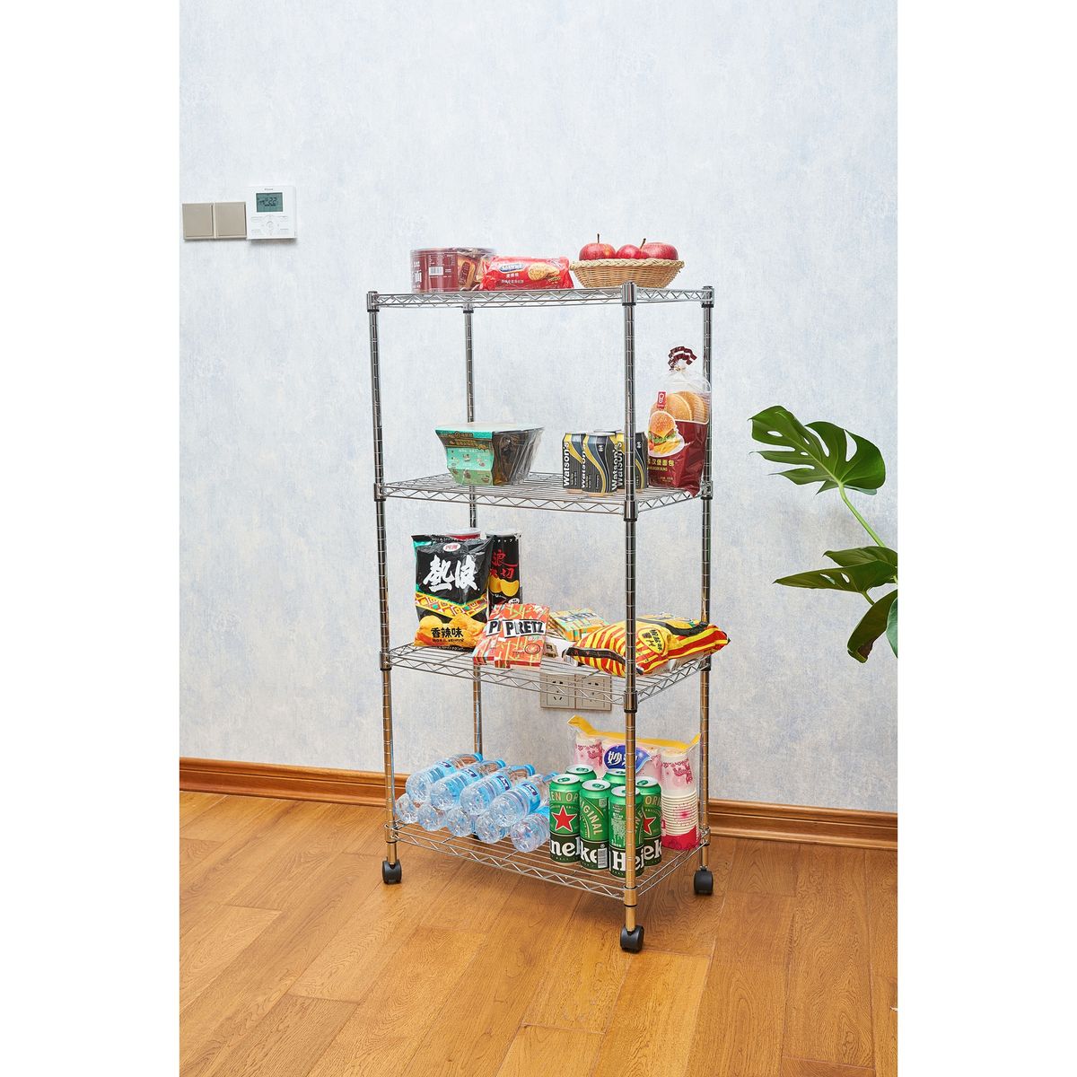 GENERICO - Estante Cromado con Ruedas 124 x 60 x 35 cm – 4 Niveles