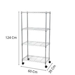 GENERICO - Estante Cromado 60x35x124cm 4 niveles con rueda