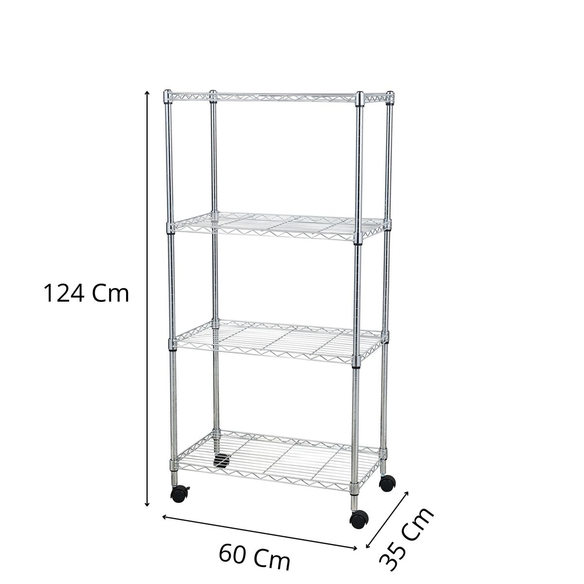 GENERICO - Estante Cromado con Ruedas 124 x 60 x 35 cm – 4 Niveles