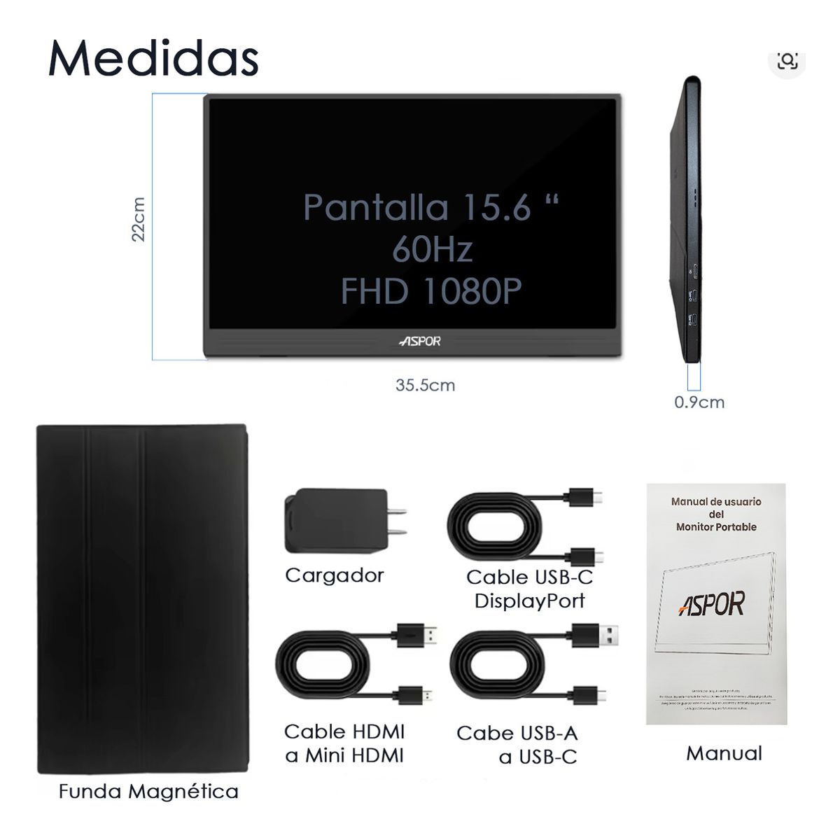 HOMEBRANDT - Monitor Portatil Con Pantalla De 15.6 Pulgadas 60hz Full Hd