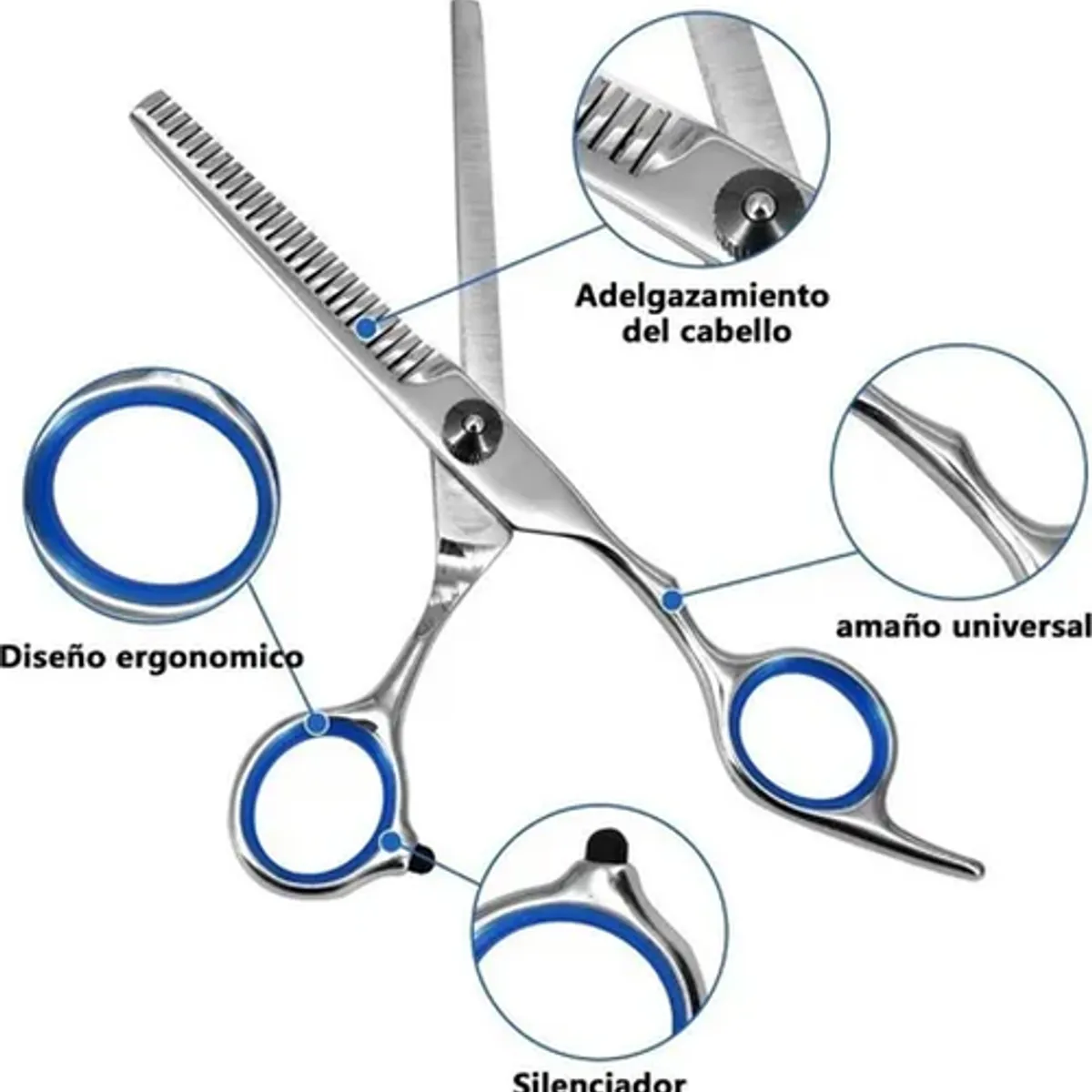 GENERICO - Tijera peluquero filo navaja profesional color azul