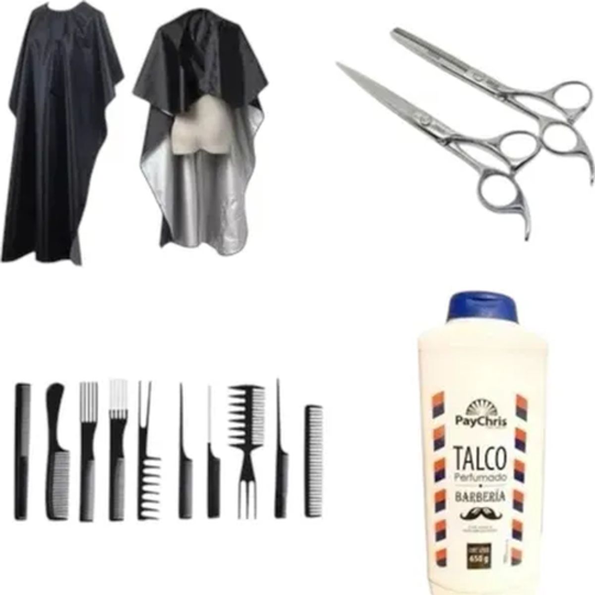 GENERICO - Set tijeras + capa + peines + talco