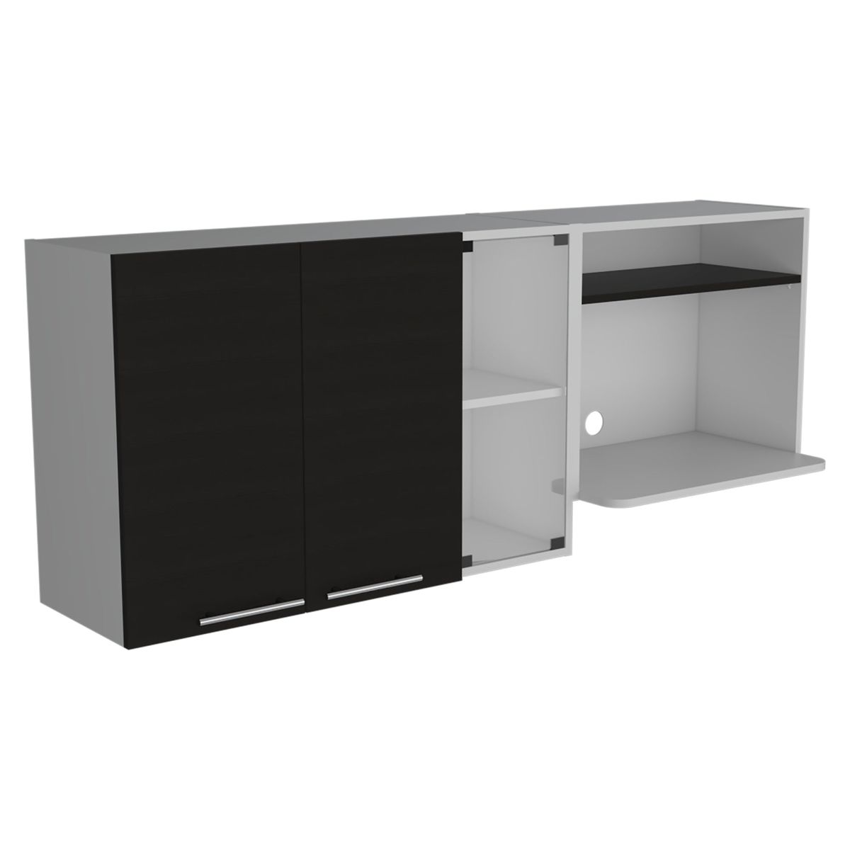 FMFURNITURE - Mueble Superior De Cocina 2 Puertas 602x150x40 Cm Blanco Y Negro