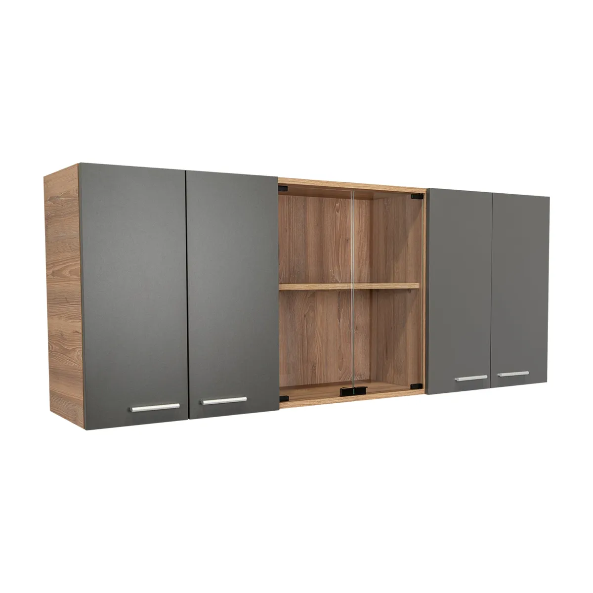 FMFURNITURE - Mueble Superior De Cocina 6 Puertas 150x60x315 Cm Café Y Gris