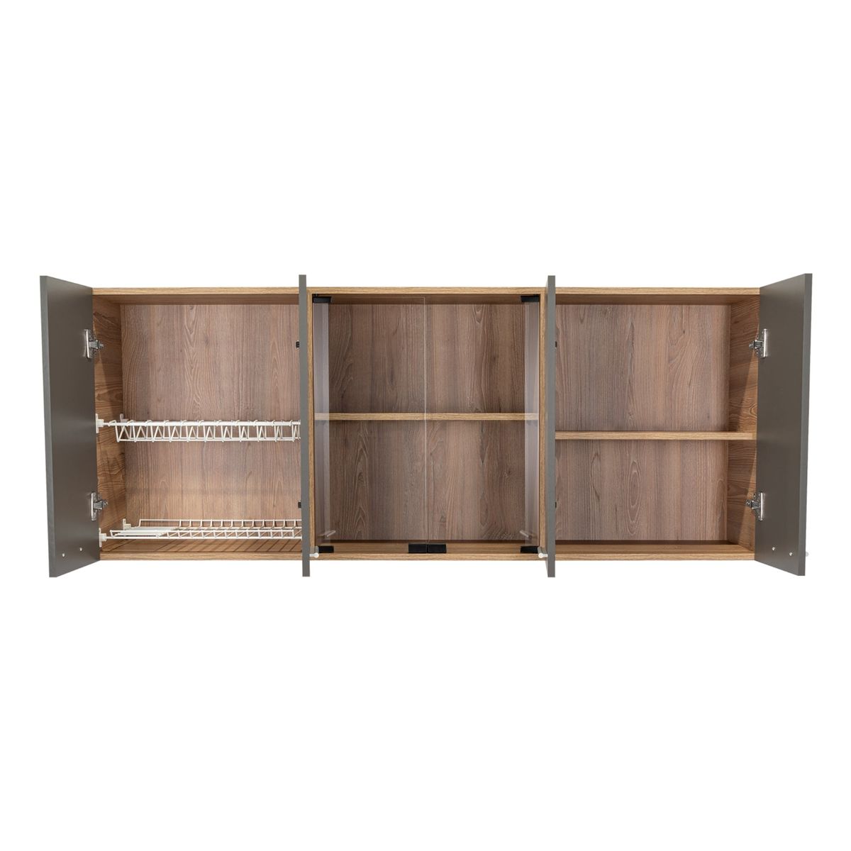 FMFURNITURE - Mueble Superior De Cocina 6 Puertas 150x60x315 Cm Café Y Gris