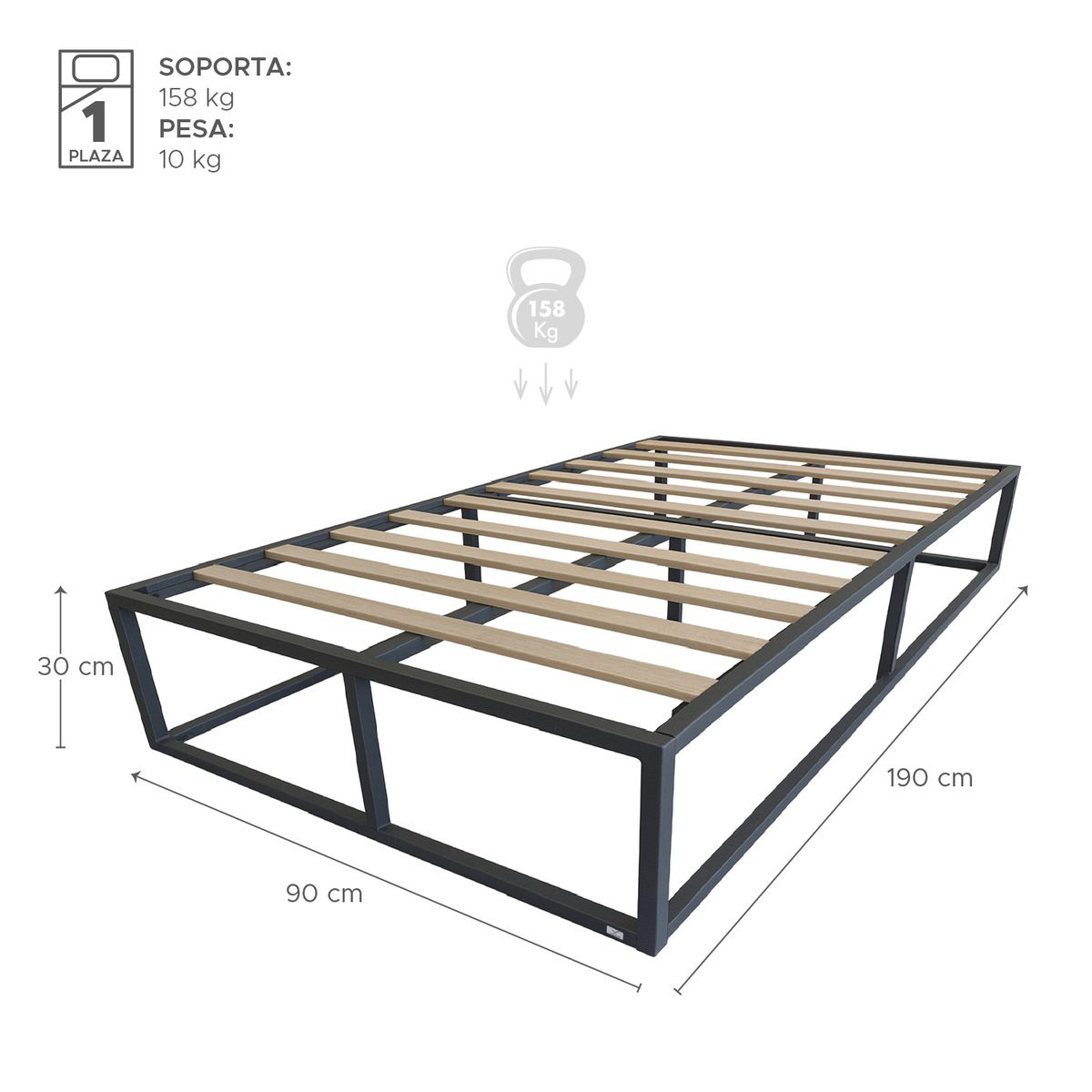 VINCENZI - Base para Cama Europea Acero y Madera 90x190 cm Nova 1 Pza Vincenzi