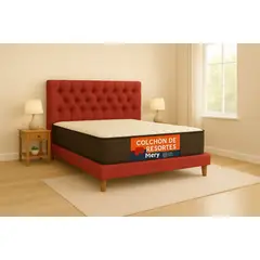 GENERICO - Cama Plaza y Media Rojo Capitone + Colchon Mery Desing