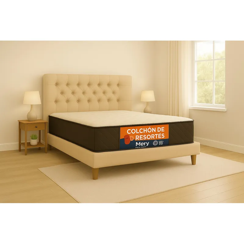 GENERICO - Cama Plaza y Media Beige Top Quality + Colchon Mery Desing