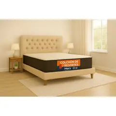 GENERICO - Cama Plaza y Media Beige Capitone + Colchon Mery Desing