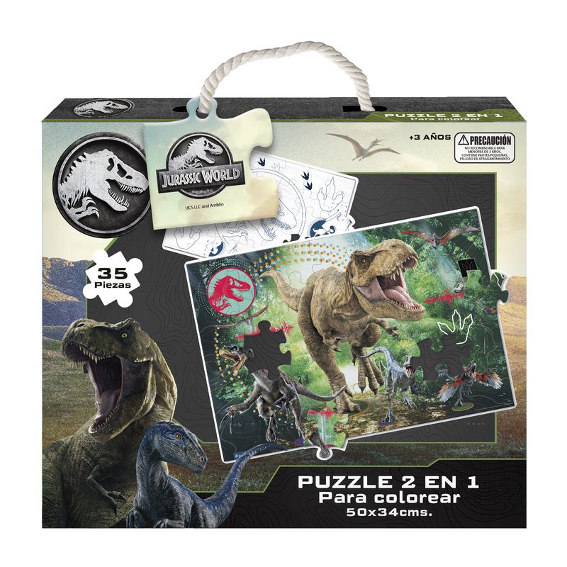 JURASSIC WORLD - Puzzle 35 Piezas 2 En 1 Para Colorear Jurassic World