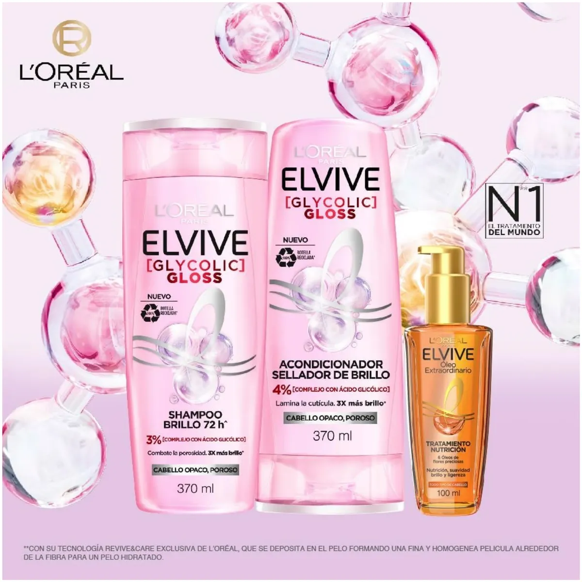 LOREAL PARIS - Set Elvive Glycolic Gloss + Óleo Extraordinario Brillo Intenso Nutrición