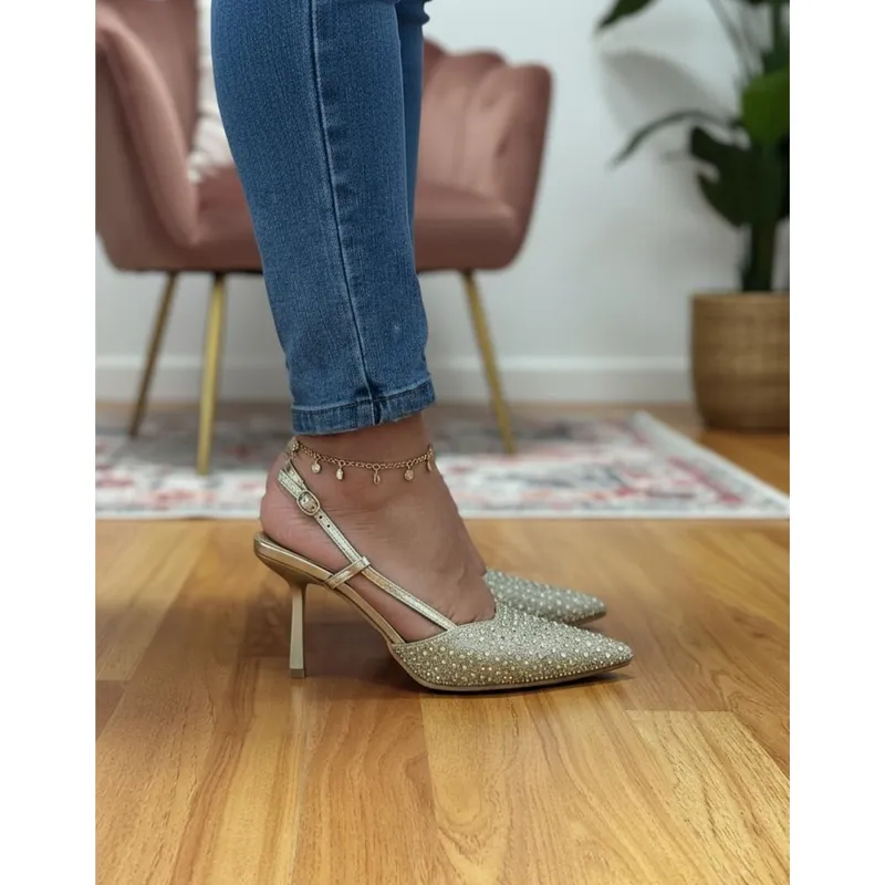 SNOOPY - Zapatos  Doradas  Mujer Taco Medio   M523