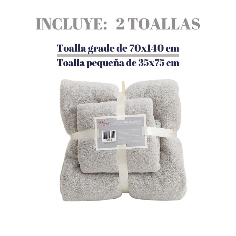 GARSIL - Set 2 Toallas De Baño Cuerpo y Manos Gris Microfibra Secado Rápido