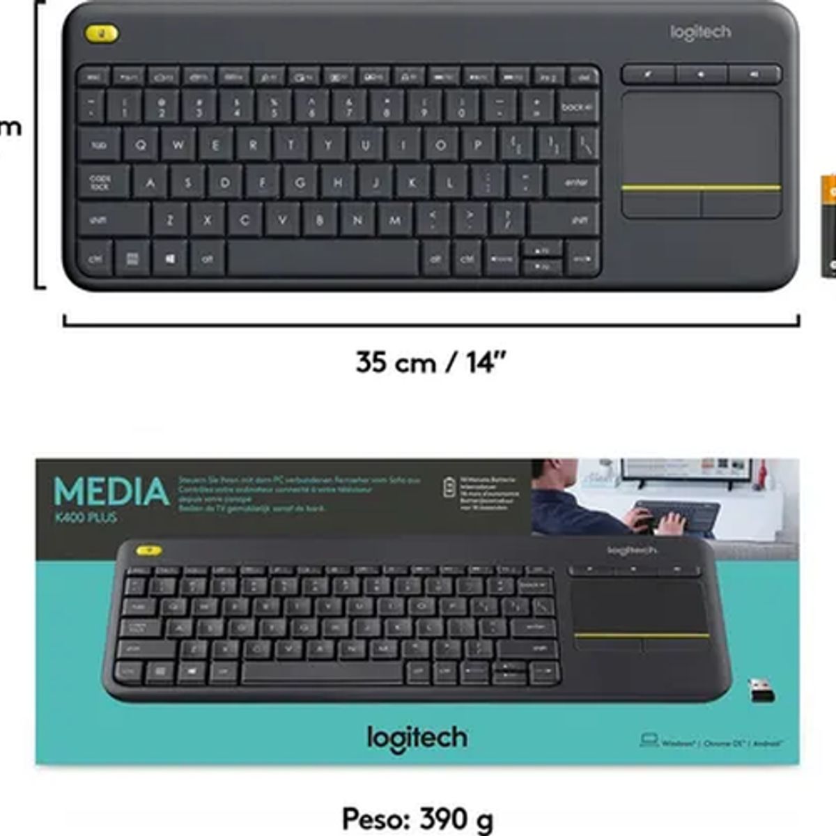 GENERICO - Teclado Logitech K400 Plus inalámbrico español negro