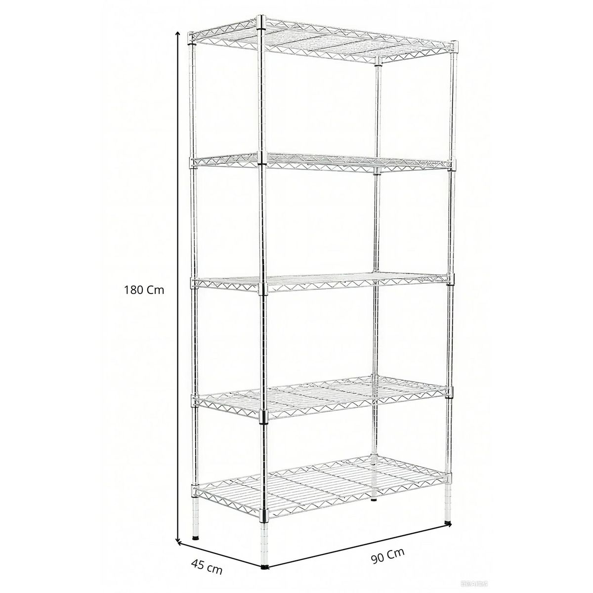 GENERICO - Estante Cromado Ajustable 5 Niveles - 180 x 90 x 45 cm