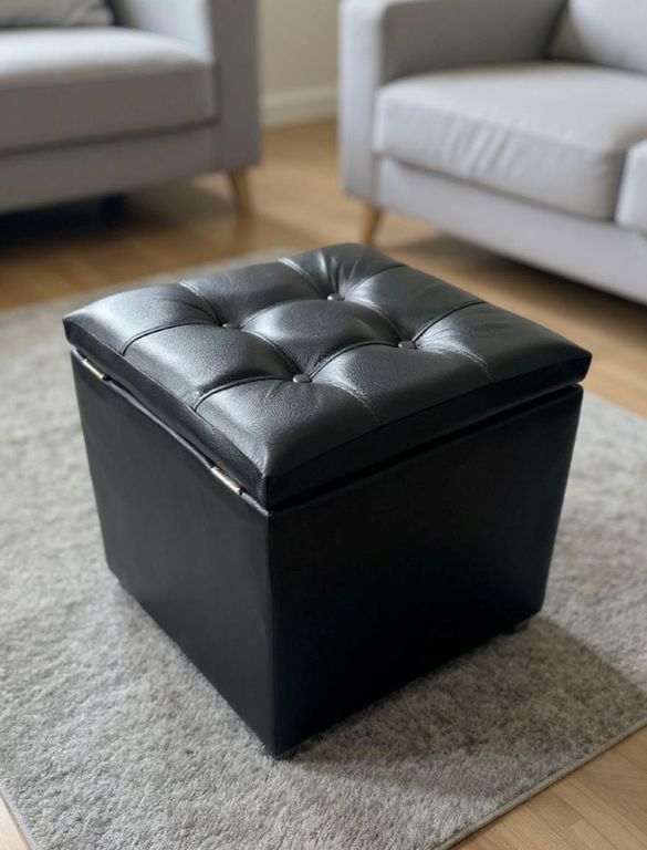 PUFF BAUL NEGRO ECOCUERO Negro