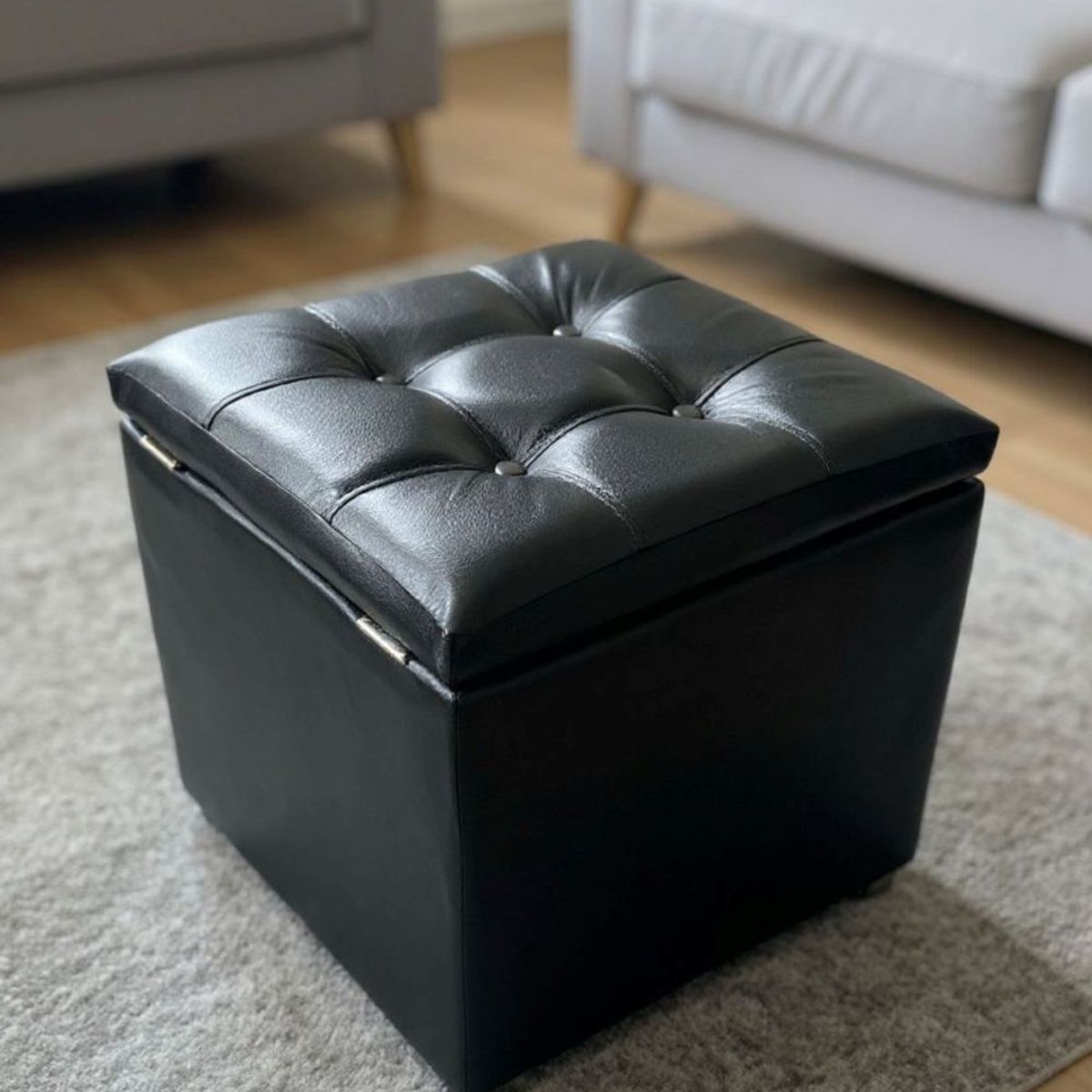 MUEBLES NEW - PUFF BAUL NEGRO ECOCUERO
