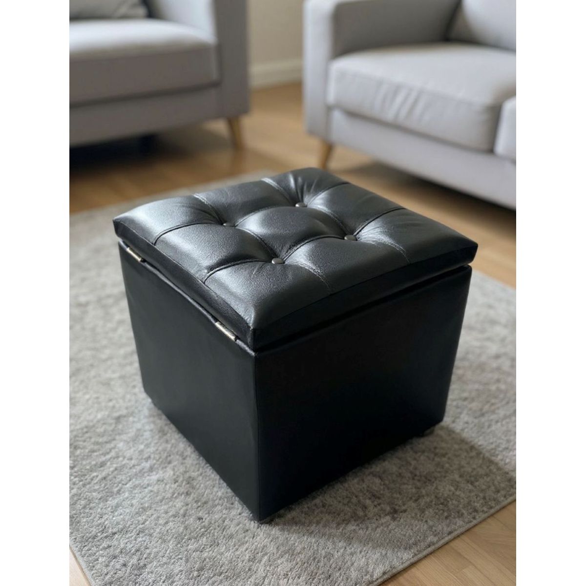 MUEBLES NEW - PUFF BAUL NEGRO ECOCUERO