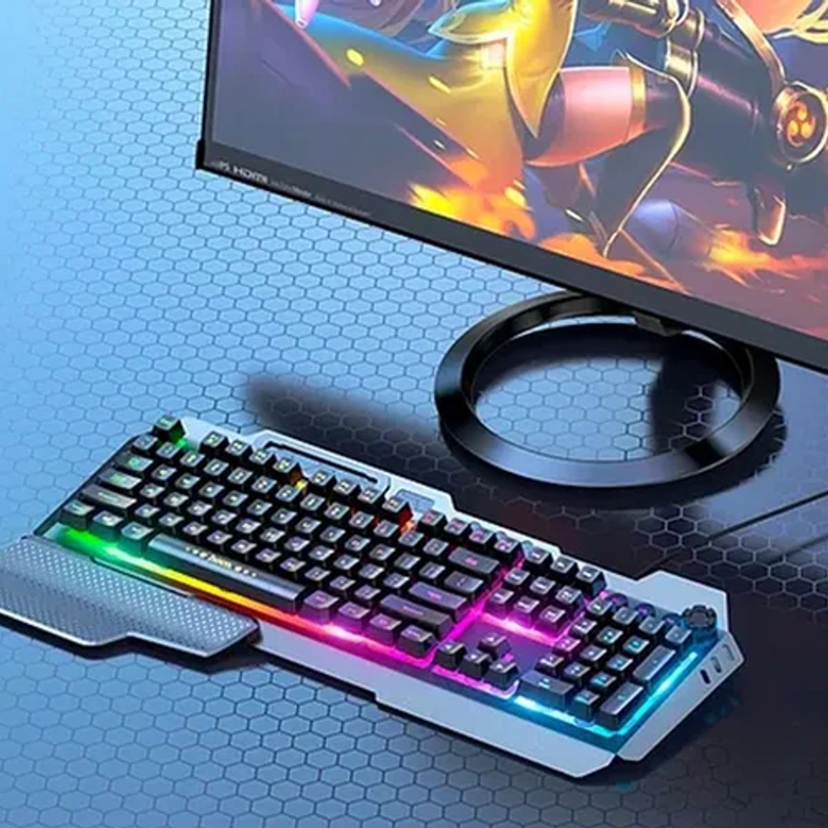 GENERICO - Teclado gamer datacom retroiluminado muñecas negro