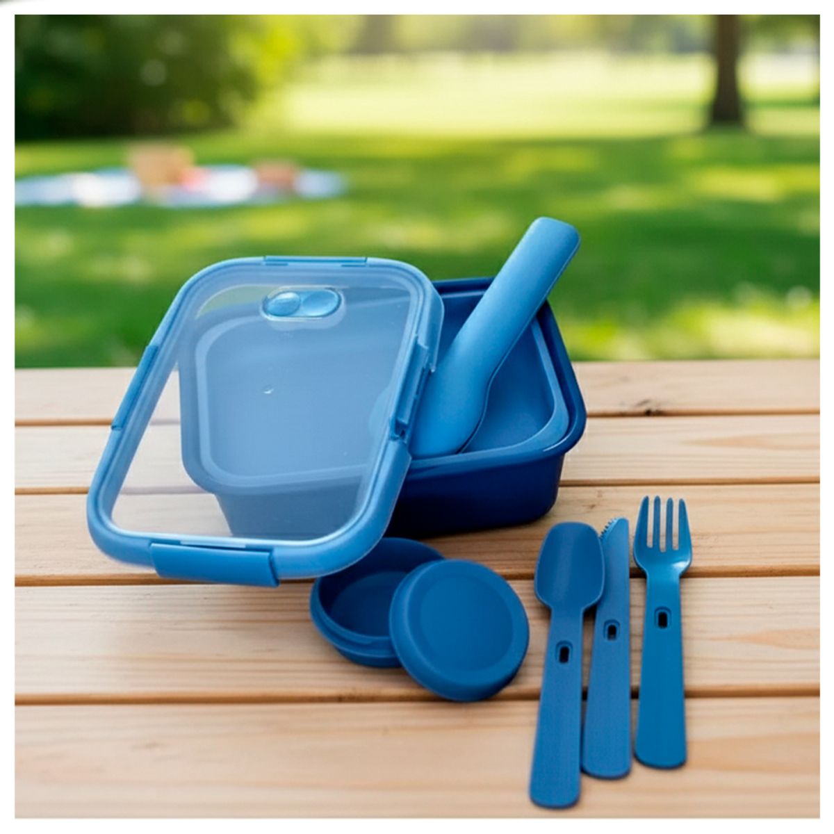 IRM - Contenedor De Comida Vianda Lonchera Con Cubiertos 1200ml Azul