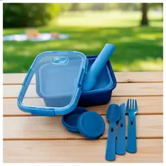 IRM - Contenedor De Comida Vianda Lonchera Con Cubiertos 1200ml Azul