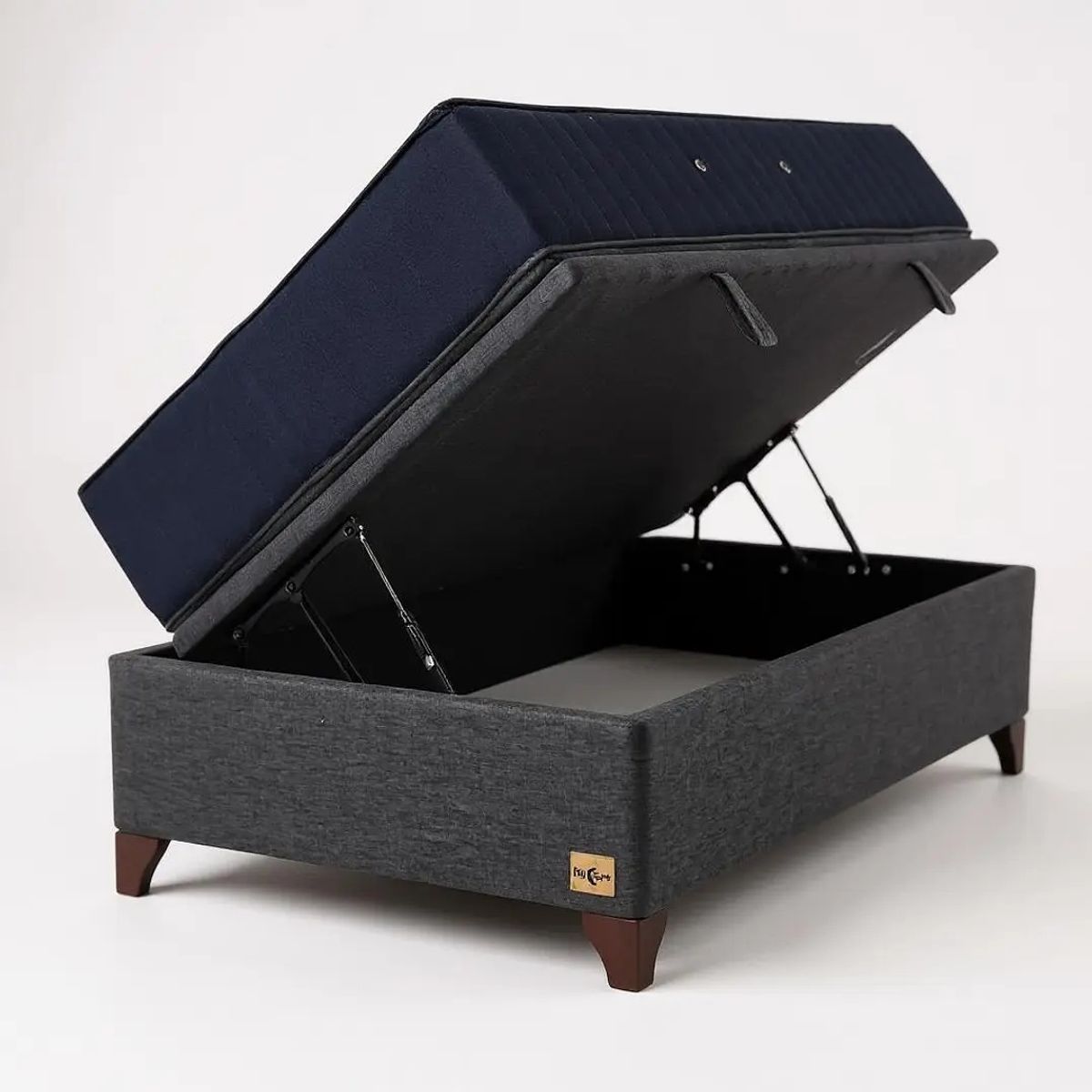 BLOCCARE - Cama Baul 1.5 Plaza L200 + Colchon CIC PREMIUM/Patas Madera 11CM Gris
