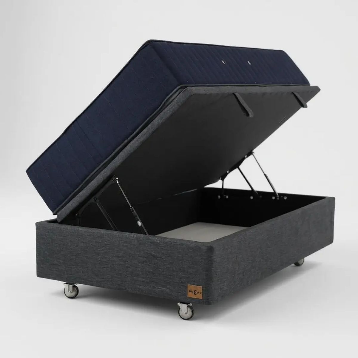 BLOCCARE - Cama Baul 1.5 Plaza L190 + Colchon CIC PREMIUM / Ruedas PYTON (Gris)