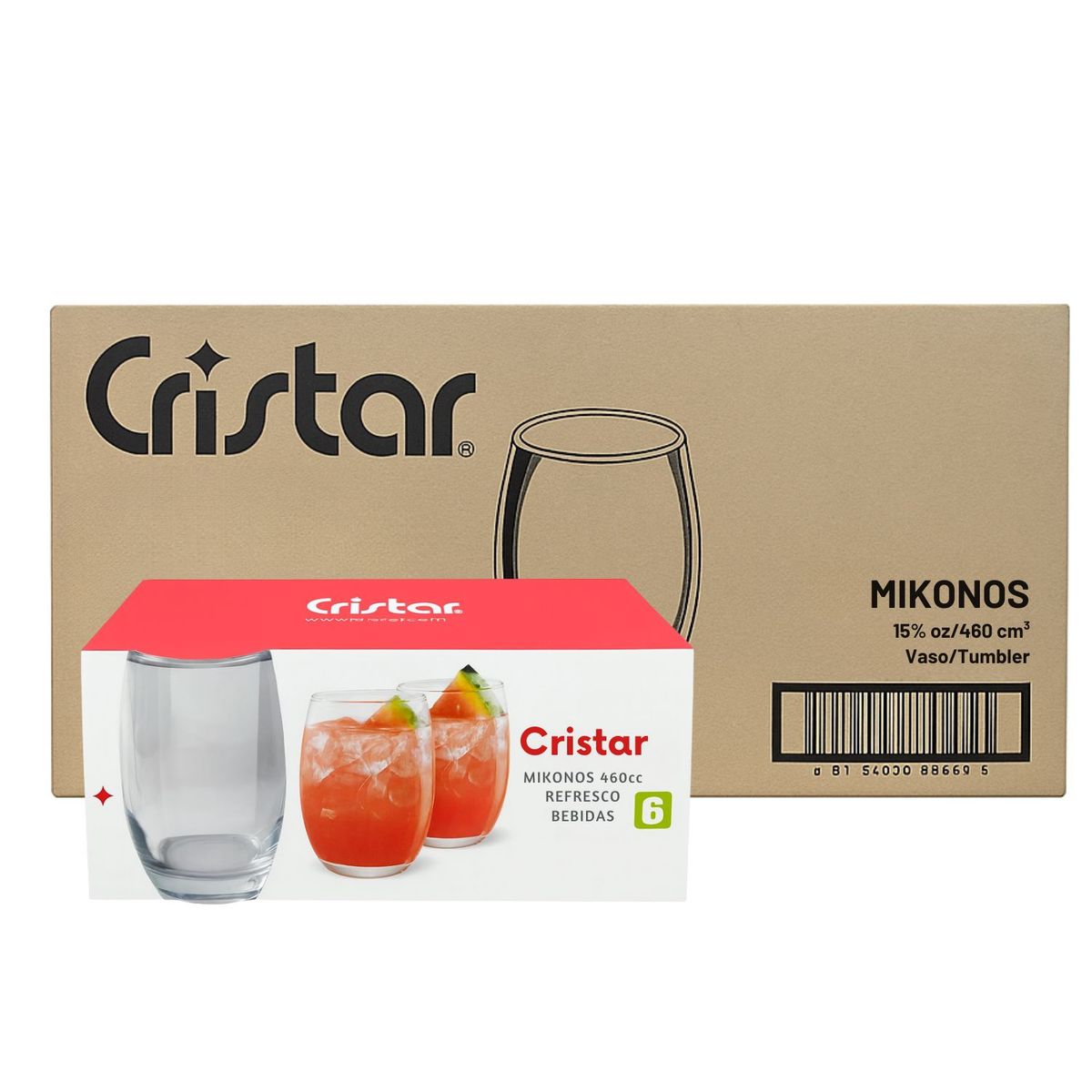 CRISTAR - Set 24 Vasos Vidrio Mikonos 460cc Cristar Transparente