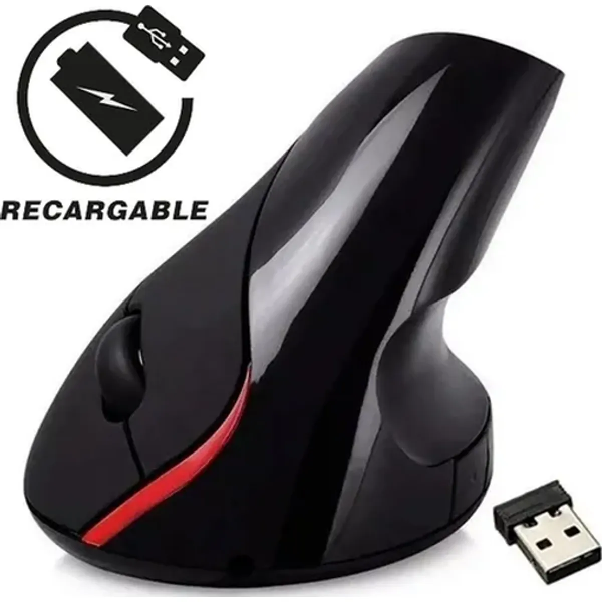 GENERICO - Mouse vertical inalámbrico ergonómico recargable negro