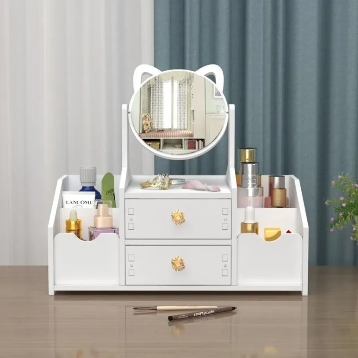 GENERICO - Organizador de Maquillaje Giratorio 360° con Espejo Redondo