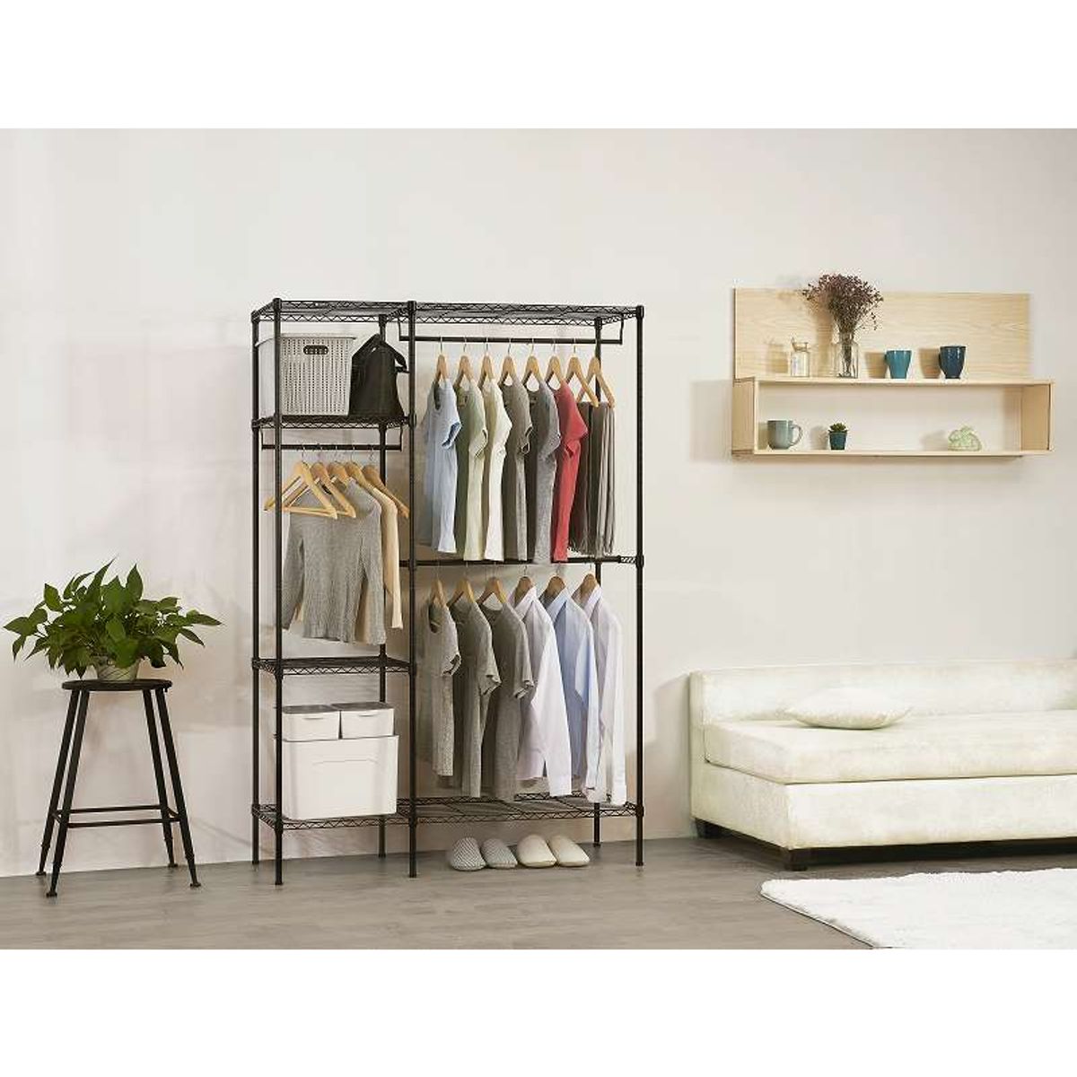 GENERICO - Organizador Negro Ajustable de 4 Niveles + 3 Barras para Colgar