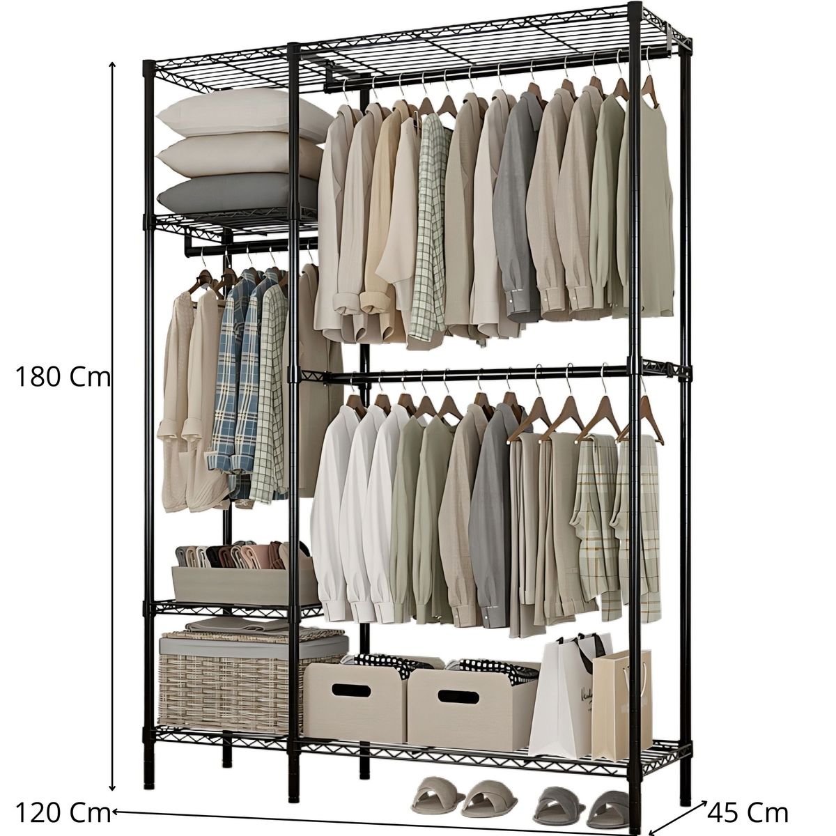 GENERICO - Organizador Negro Ajustable de 4 Niveles + 3 Barras para Colgar