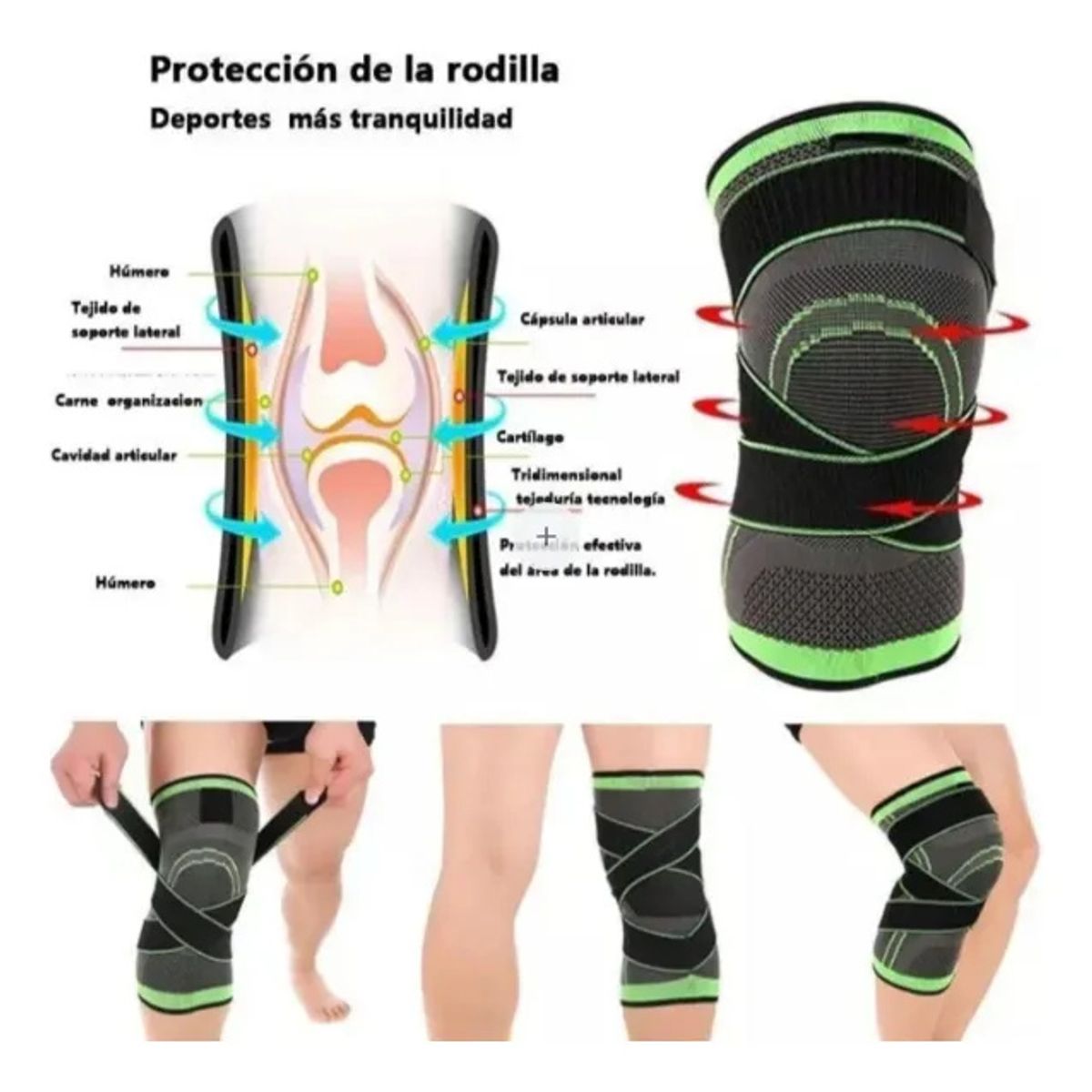 GENERICO - Venda Protectora de Rodilla Rodillera de Compresion Velcro Elastico Ajustable
