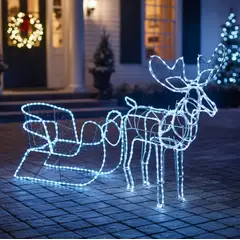 GENERICO - Reno Navideño con Trineo Solar con Luz Blanca