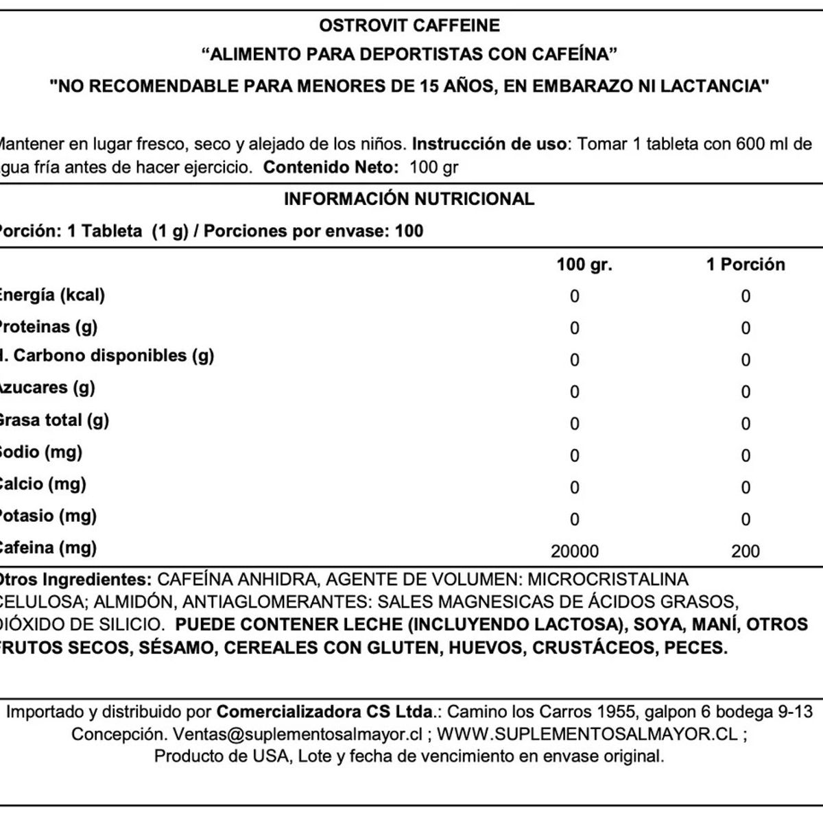 OSTROVIT - CAFFEINE 200 TABLETAS 200MG C/U - OSTROVIT