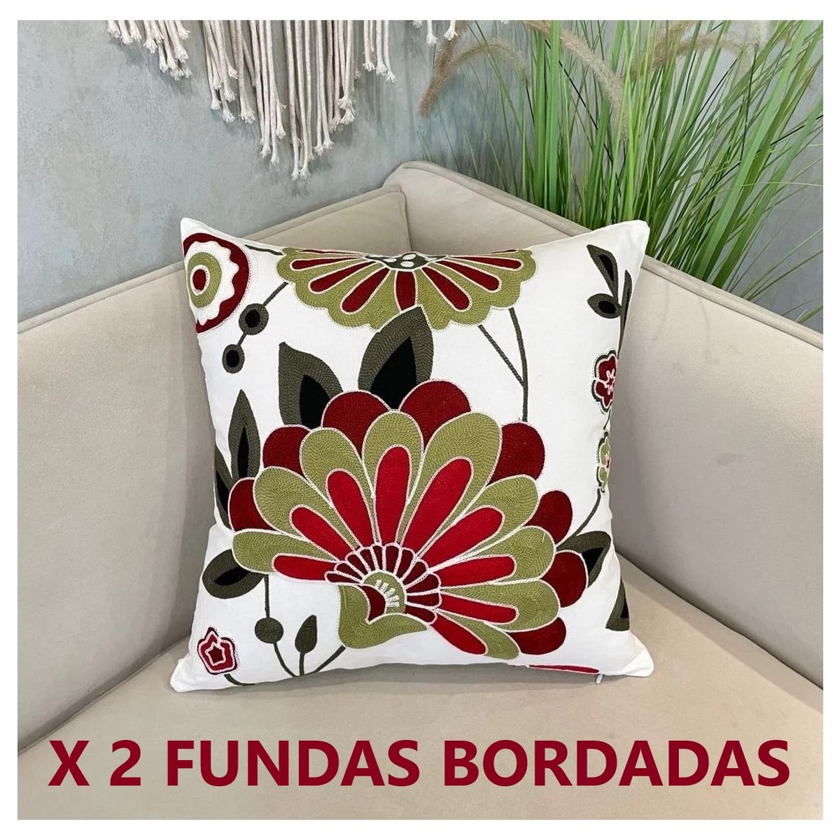 COMPRAPO - Juego Camino de Mesa Bordado + 2 Fundas Flor Abanico 33 x 180 Cm.