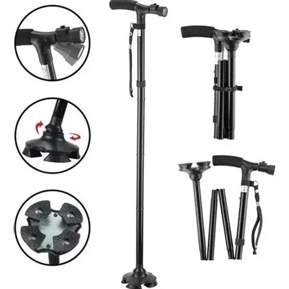 GENERICO - Baston Ortopedico Retractil Plegable Con Luz Led