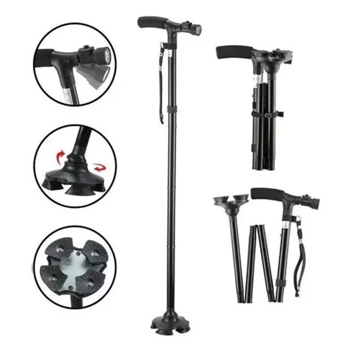 GENERICO - Baston Ortopedico Retractil Plegable Con Luz Led