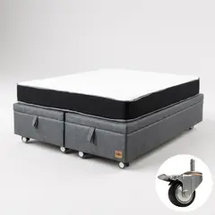 BLOCCARE - Cama Baul 2 Plazas + Colchon Black L190 / Con Ruedas DELUXE (Gris)
