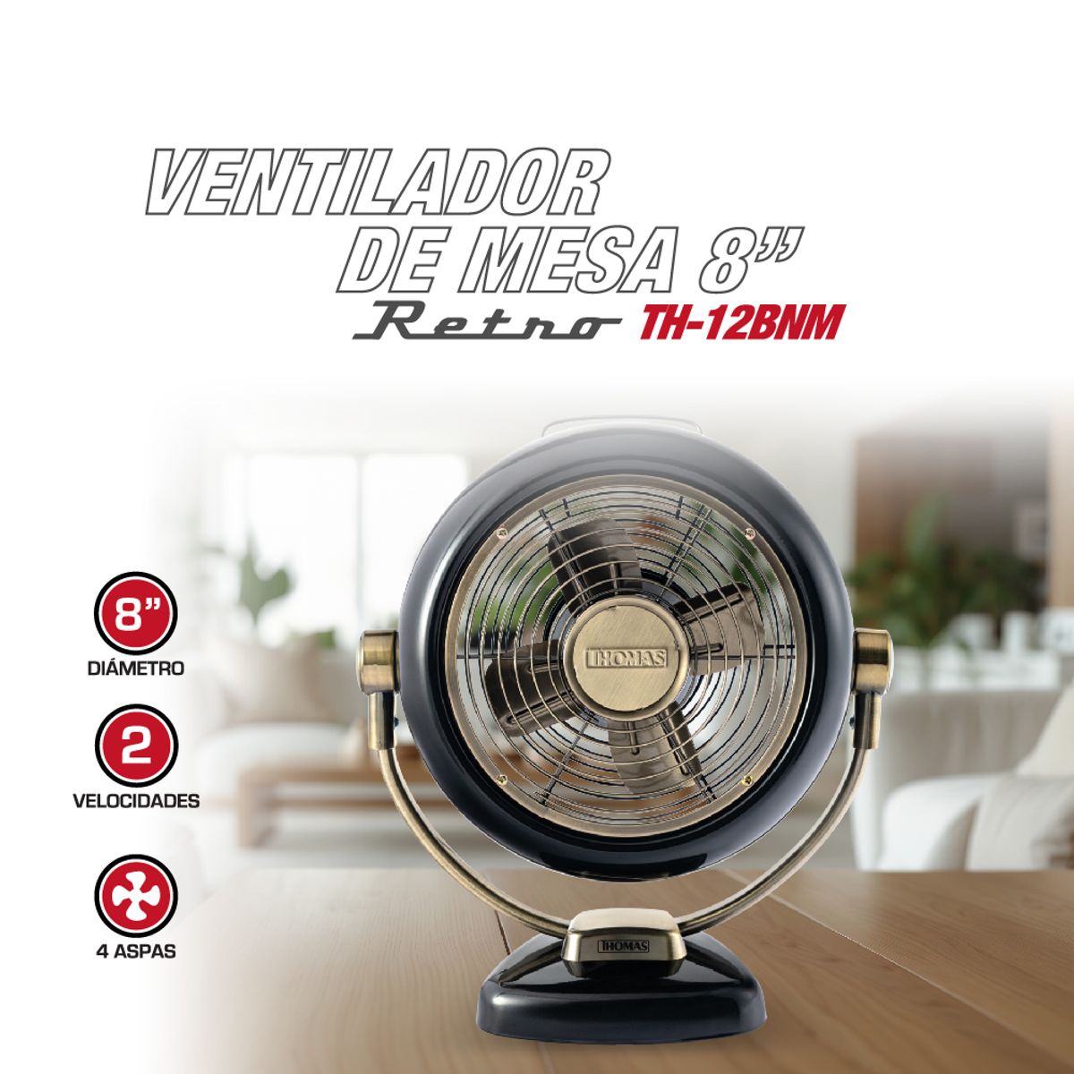 THOMAS - Ventilador de Mesa Retro TH-12BNM