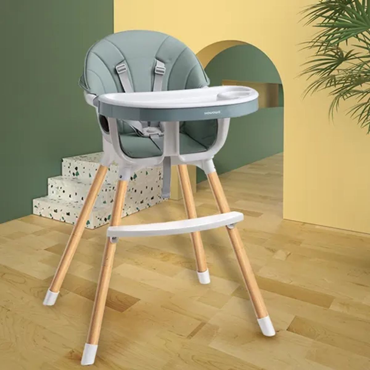 GENERICO - Silla comer 2 alturas fundas + cinturón verde musgo