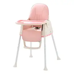 GENERICO - Silla comer 4 en 1 doble bandeja gris color rosado